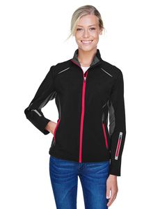 Ash City North End 78678 - Pursuit Ladies' 3-Layer Light Bonded Hybrid Soft Shell Jacket With Laser Perforation Black W/Olympic Red
