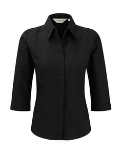 Russell Collection R-926F-0 - Popelin Bluse mit 3/4 Arm Schwarz