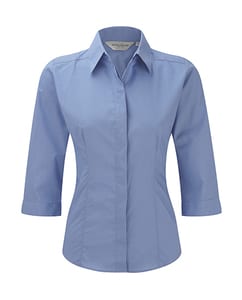 Russell Collection R-926F-0 - Popelin Bluse mit 3/4 Arm Corporate Blue