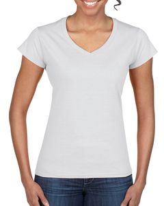 Gildan 64V00L - T-shirt Mulher Gola V 64V00L Soft Style Branco