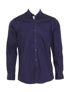 Kustom Kit KK190 - Contrast premium Oxford shirt (button down collar) long sleeve Navy/Light Blue