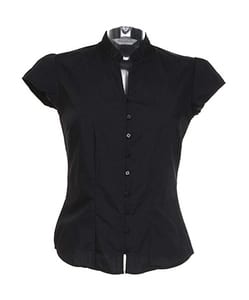 Kustom Kit KK727 - Women's continental blouse mandarin collar cap sleeve Black