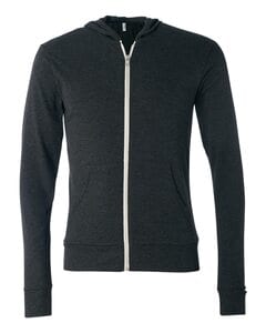 Bella+Canvas 3939 - Triblend Unisex Lightweight Hooded Full-Zip T-Shirt Charcoal-Black Triblend