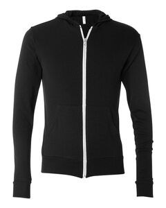 Bella+Canvas 3939 - Triblend Unisex Lightweight Hooded Full-Zip T-Shirt Solid Black Triblend