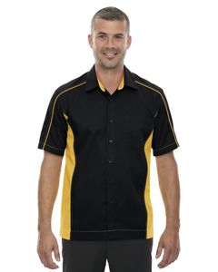 Ash City North End 87042T - Fuse Men's Color-Block Twill Shirts Black W/Campus Gold