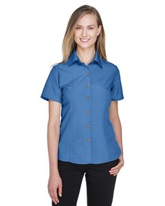 Harriton M560W - Ladies Barbados Textured Camp Shirt Blue