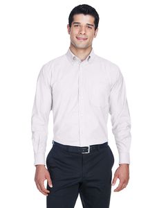 Harriton M600 - Men's Long-Sleeve Oxford with Stain-Release Blanc