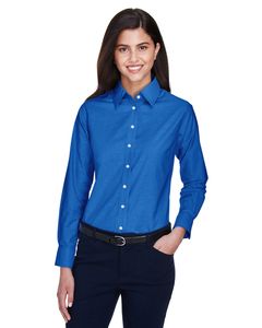 Harriton M600W - Ladies Long-Sleeve Oxford with Stain-Release Bleu Francais