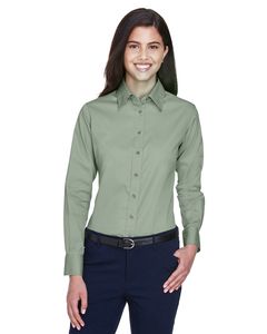 Harriton M500W - Ladies Easy Blend Long-Sleeve Twill Shirt with Stain-Release Dill