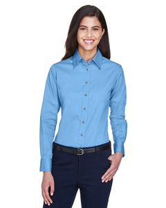 Harriton M500W - Ladies Easy Blend Long-Sleeve Twill Shirt with Stain-Release Lt College Blue