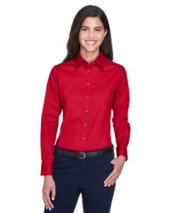 Harriton M500W - Ladies Easy Blend Long-Sleeve Twill Shirt with Stain-Release Rouge