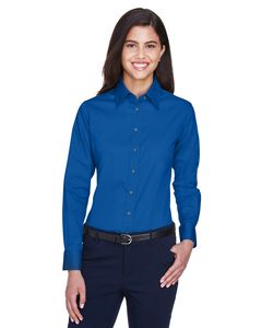 Harriton M500W - Ladies Easy Blend Long-Sleeve Twill Shirt with Stain-Release Bleu Francais