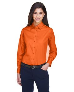 Harriton M500W - Ladies Easy Blend Long-Sleeve Twill Shirt with Stain-Release Orange