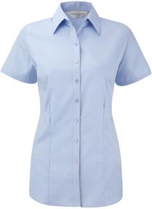 Russell Collection RU963F - Ladies' Short Sleeve Herringbone Shirt Light Blue
