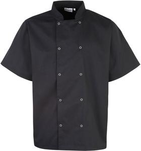 Premier PR664 - Unisex Short Sleeve Stud Front Chef's Jacket Black/Black