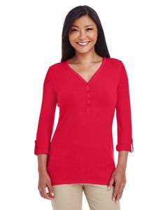 Devon & Jones DP186W - Ladies Perfect Fit  Y-Placket Convertible Sleeve Knit Top Rojo