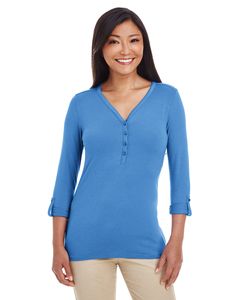 Devon & Jones DP186W - Ladies Perfect Fit  Y-Placket Convertible Sleeve Knit Top French Blue
