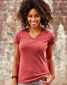 Russell Europe R-166F-0 - Ladies V-Neck HD Tee Red Marl