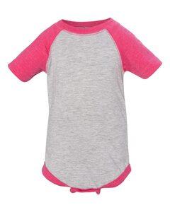 Rabbit Skins 4430 - Fine Jersey Infant Three-Quarter Sleeve Baseball Bodysuit Vintage Heather/ Vintage Hot Pink