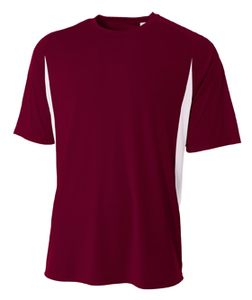 A4 N3181 - Men's Cooling Performance Color Blocked Shorts Sleeve Crew Shirt Maroon/White