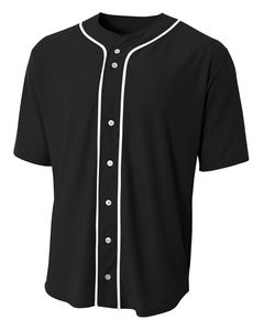 A4 N4184 - Shorts Sleeve Full Button Baseball Top Black