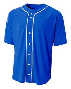 A4 N4184 - Shorts Sleeve Full Button Baseball Top Royal blue