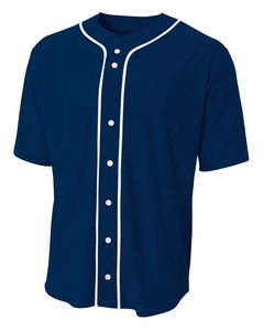 A4 N4184 - Shorts Sleeve Full Button Baseball Top Navy