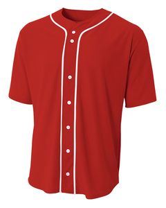 A4 N4184 - Shorts Sleeve Full Button Baseball Top Scarlet