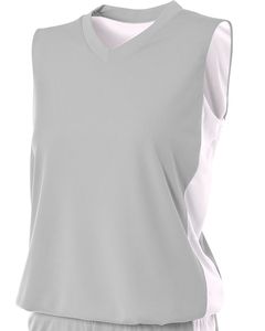 A4 NW2320 - Ladies Reversible Moisture Management Muscle Shirt Silver/White