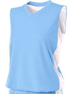 A4 NW2320 - Ladies Reversible Moisture Management Muscle Shirt Lt Blue/White