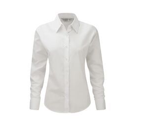 Russell Collection JZ32F - Camisa De Senhora De Manga Comprida - Easy Care Oxford Branco