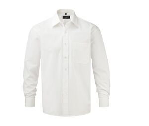 Russell Collection JZ936 - Men's Long Sleeve Pure Cotton Easy Care Poplin Shirt White