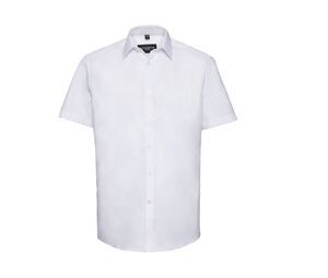 Russell Collection JZ963 - Camisa De Homem De Manga Curta - Herringbone Branco