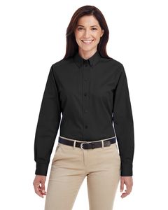 Harriton M581W - Ladies Foundation 100% Cotton Long Sleeve Twill Shirt with Teflon Noir