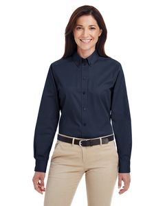 Harriton M581W - Ladies Foundation 100% Cotton Long Sleeve Twill Shirt with Teflon Dark Navy