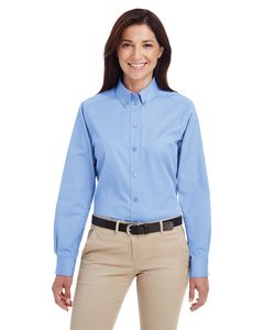 Harriton M581W - Ladies Foundation 100% Cotton Long Sleeve Twill Shirt with Teflon Industry Blue