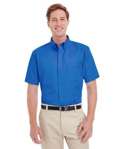 Harriton M582 - Men's Foundation 100% Cotton Short Sleeve Twill Shirt Teflon French Blue