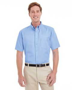 Harriton M582 - Men's Foundation 100% Cotton Short Sleeve Twill Shirt Teflon Industry Blue