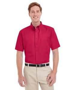 Harriton M582 - Men's Foundation 100% Cotton Short Sleeve Twill Shirt Teflon Red
