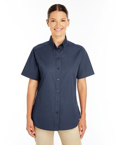 Harriton M582W - Ladies Foundation 100% Cotton Short Sleeve Twill Shirt Teflon Dark Navy