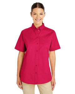 Harriton M582W - Ladies Foundation 100% Cotton Short Sleeve Twill Shirt Teflon Red