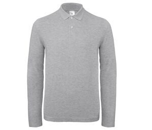 B&C ID1LS - Polo Homme Manches Longues Heather Grey