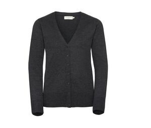 Russell Collection JZ715 - Ladies' V-Neck Knitted Cardigan Charcoal Marl