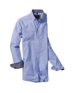 Russell Collection RU920M - Camisa Oxford lavada sob manga comprida masculina Oxford Blue/Oxford Navy