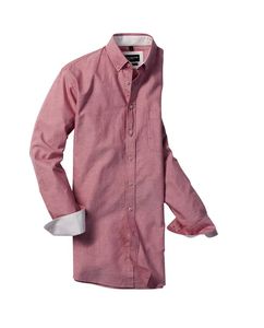 Russell Collection RU920M - Camisa Oxford lavada sob manga comprida masculina Oxford Red/Cream