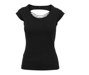 Build Your Brand BY035 - Geripptes Damen Shirt mit freiem Rücken Schwarz