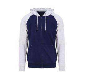 AWDIS JH063 - Zipped baseball sweatshirt Oxford Navy / Heather Grey