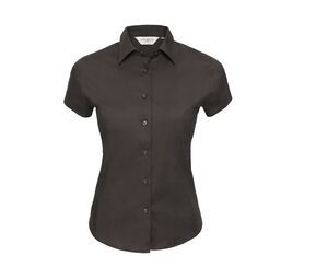 Russell Collection JZ47F - Ladies' Short Sleeve Fitted Shirt Chocolate