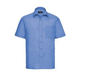 Russell Collection JZ935 - Camisa De Homem De Manga Curta - Polycotton Easy Care Popline Corporate Blue