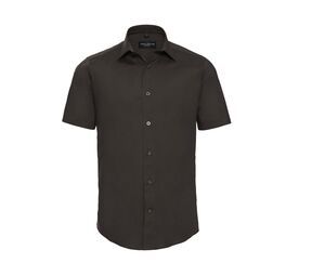 Russell Collection JZ947 - Men's Short Sleeve Fitted Shirt Chocolate